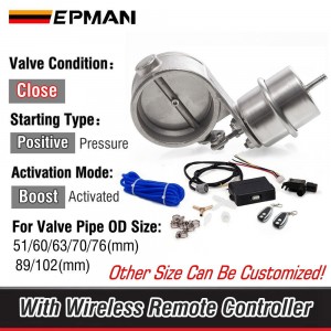 EPMAN Exhaust Control Valve With Boost Actuator Cutout 51mm/60mm/63mm/70mm/76mm/89mm/102mm Pipe Closed With Wireless Remote Controller Set EP-CUT-CL-BOOST-BZ