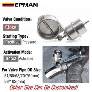 EPMAN New Boost Activated Exhaust Cutout / Dump 51mm/60mm/63mm/70mm/76mm/89mm/102mm Close Style Pressure: About 1 BAR EP-CUT-CL-BOOST