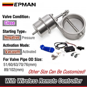 EPMAN 51mm/60mm/63mm/70mm/76mm/89mm/102mm Closed Vacuum Exhaust Cutout Valve With Wireless Remote Controller Set EP-CUT-CL-DZ