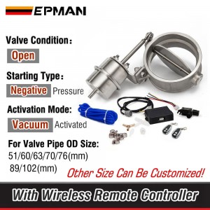 EPMAN 51mm/60mm/63mm/70mm/76mm/89mm/102mm Open Style Vacuum Exhaust Cutout Valve With Wireless Remote Controller Set EP-CUT-OP-DZ