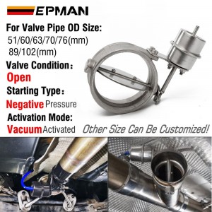 EPMAN New Vacuum Activated Exhaust Cutout 2" 51mm/2.35" 60mm/2.5" 63mm/2.75" 70mm/3" 76mm/3.5" 89mm/4" 102mm Open Style Pressure: About 1 BAR EP-CUT-OP