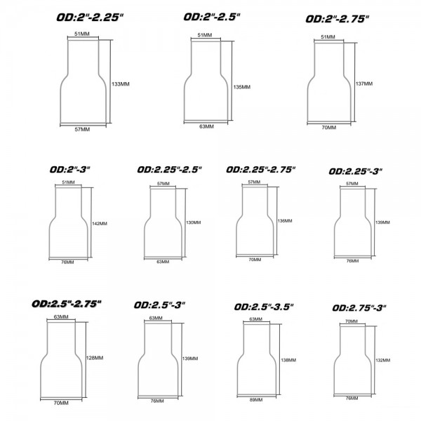 EPMAN -OD:2" 2.25'' 2.75'' 3'' 3.5'' Universal Exhaust Pipe to Component Adapter Reducer 