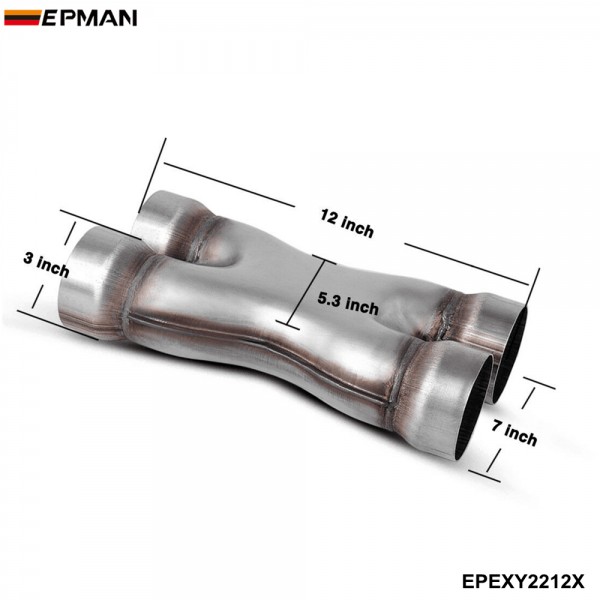 EPMAN Universal Crossover X-Pipe Dual 2.25"/2.5"/3" In/Out Stainless Steel Muffler Exhaust Tip 10PCS/Carton EPEXY2212X