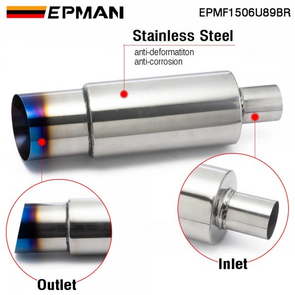 Riloer Universal Exhaust Muffler – Stainless Steel Burnt Tip, 2" Inlet, 3" Outlet