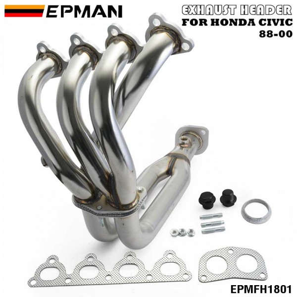 EPMAN Stainless Steel Piping Header Manifold Exhaust For Honda Civic 88-00 EG EF EK EM EPMFH1801