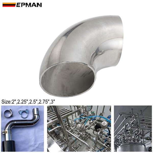 EPMAN Stainless Steel 1.5", 1.75" 2", 2.25", 2.5", 2.75", 3", 3.5", 4" Weld Long Radius 90 Elbows for Car Modified Exhaust Elbow Pipe, Exhaust Downpipe Cutout Stair Handrail etc.