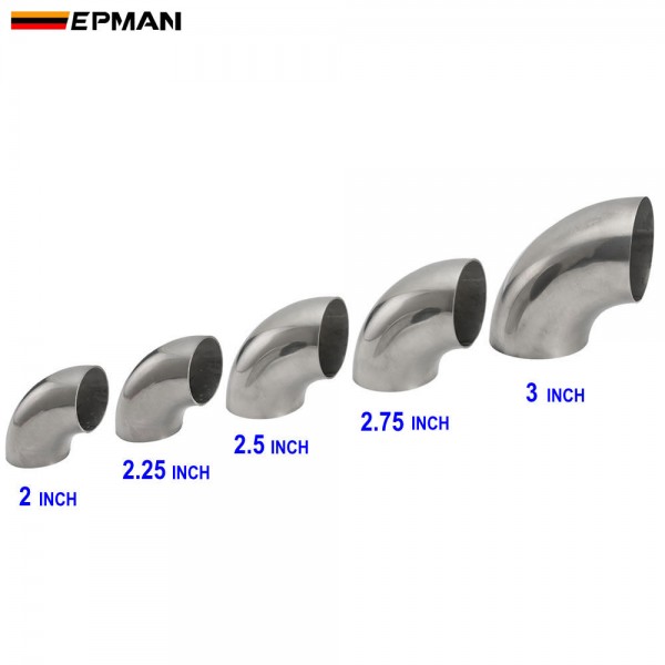 EPMAN Stainless Steel 2.25"/57mm 90 Degree Tube Bend (Short Radius) Weld Ends for Car Modified Exhaust Elbow Pipe Downpipe Muffler Cutout Pipe Stair Handrail,etc TKBXGG225