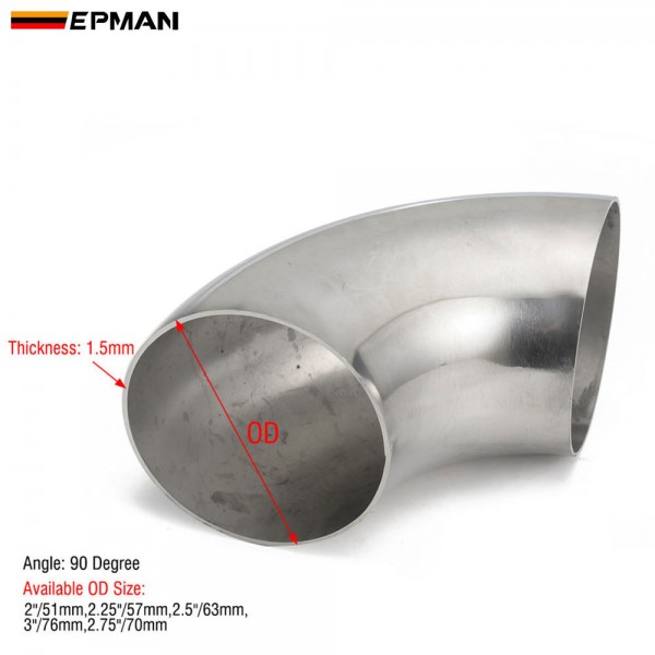 EPMAN Stainless Steel 2.25"/57mm 90 Degree Tube Bend (Short Radius) Weld Ends for Car Modified Exhaust Elbow Pipe Downpipe Muffler Cutout Pipe Stair Handrail,etc TKBXGG225