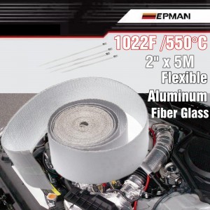 EPMAN Car Aluminum Fiber Glass Reinforced Tape Self-adhesive Heat Shield Resistant Wrap For Intake Pipe / Suction Kit EP-WR12DJ