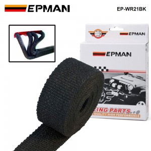 EPMAN - Black Heat Exhaust Thermal Wrap Tape With Stainless Ties 2"X10meter EP-WR21BK