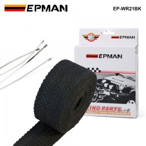 EPMAN - Black Heat Exhaust Thermal Wrap Tape With Stainless Ties 2"X10meter EP-WR21BK