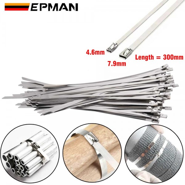 TANSKY 100x 304 Stainless Steel Metal Cable Ties Multi-Purpose Locking Heavy Duty Zip Tie For Exhaust Wrapping