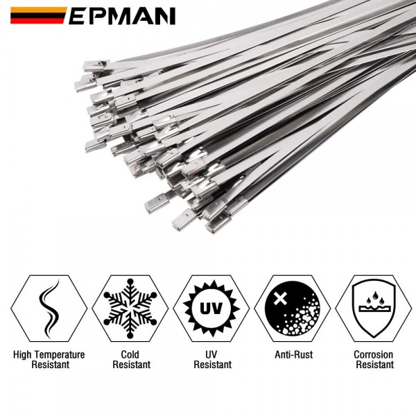 TANSKY 100x 304 Stainless Steel Metal Cable Ties Multi-Purpose Locking Heavy Duty Zip Tie For Exhaust Wrapping