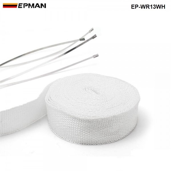 EPMAN White Turbo Manifold Heat Exhaust Thermal Wrap Tape & Stainless Ties 2"X10meter EP-WR13WH EPMAN White Turbo Manifold Heat Exhaust Thermal Wrap Tape & Stainless Ties 2"X10meter EP-WR13WH