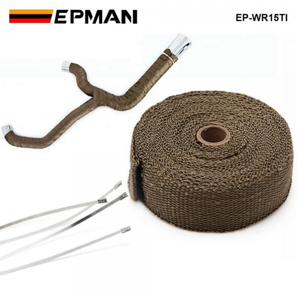 EPMAN Titanium Turbo Manifold Heat Exhaust Thermal Wrap Tape & Stainless Ties 2"x10 Meter EP-WR15TI