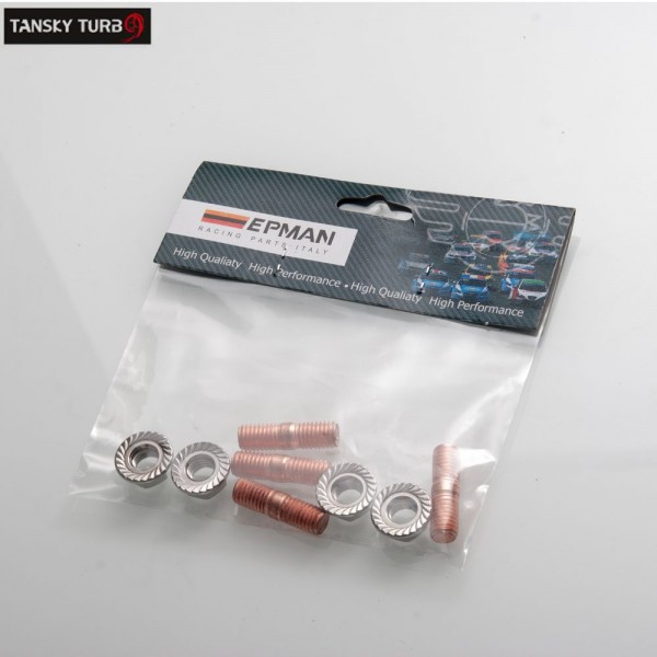 Epman Sport M10 x 1.50 Threaded Turbo Studs Kit Flange Nuts High Strength T3 T4 T6 Set of 4 EP-CGQ157HT