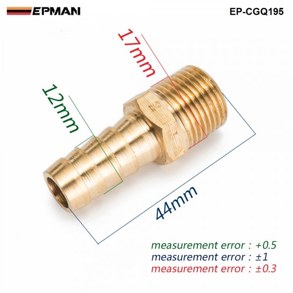 EPMAN -1/2 inch Hose Barb X 3/8" NPT - Male Insert Brass Hose Fitting For Fuel pump/Oil cooler For Honda Civic EP-CGQ195 