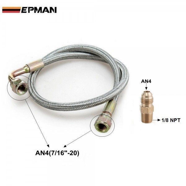   EPMAN -24" 90 Degree  Steel Braided Turbo Oil Line Kit For T3/T4 Oil Feed Turbo EP-WXB05