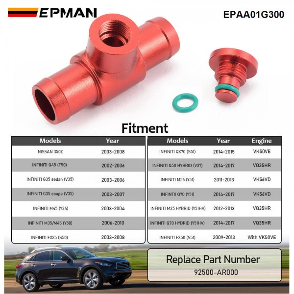 EPMAN Upgraded Aluminum Heater Hose Connector for Nissan 350Z 03-08 For Infiniti Q45 G35 M35 M45 M56 FX35 QX50 QX70 Replace#:92500-AR000 EPAA01G300