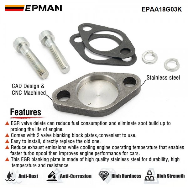 EPMAN EGR Valve Blanking Plate Kit High-Temp Stainless Steel Reduce Soot & Improve Engine Performance For BMW M57/M47/E46/E53/E39 EPAA18G03K EPMAN EGR Valve Blanking Plate Kit High-Temp Stainless Steel Reduce Soot & Improve Engine Performance For BMW M57/M47/E46/E53/E39 EPAA18G03K