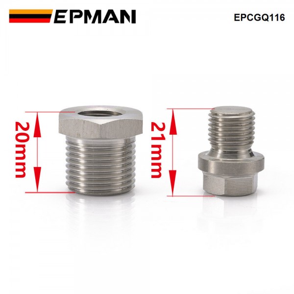 EPMAN Stainless O2 Bung Reducer Adapter Coverts M18x1.50 O2 Sensor Port To M12x1.25 thread pitch Bung & Plug Kit EPCGQ116