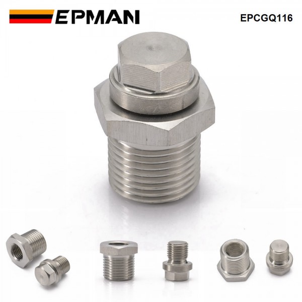 EPMAN Stainless O2 Bung Reducer Adapter Coverts M18x1.50 O2 Sensor Port To M12x1.25 thread pitch Bung & Plug Kit EPCGQ116