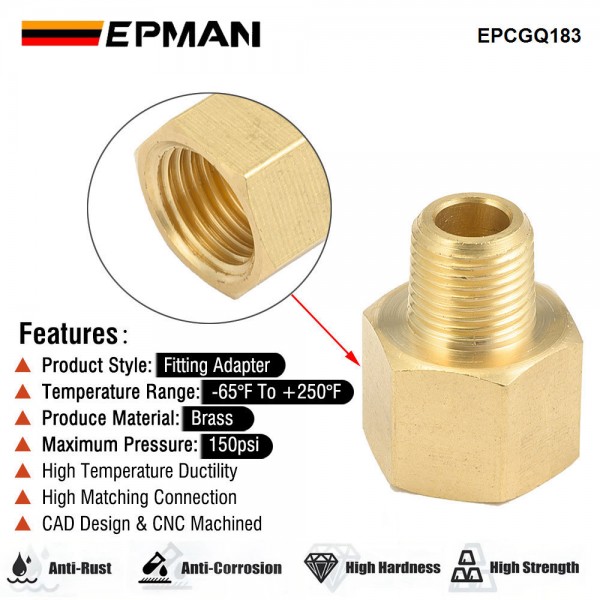 EPMAN Reducer Pipe Adapter 1/8" or 1/4" NPT Female To 1/8" NPT Or BSPT Male Brass Fitting Water Air Gas