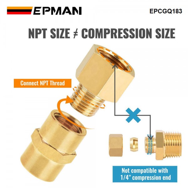 EPMAN Reducer Pipe Adapter 1/4" NPT Female To 1/8" NPT Male Brass Fitting Water Air Gas EPCGQ183