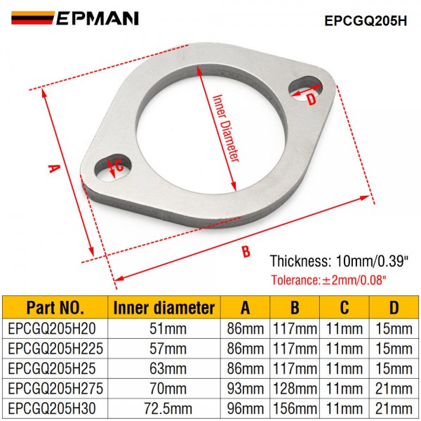 EPMAN Universal Exhaust Flange 2" 2.25" 2.5" 2.75" 3" Catback Exhaust 2 Blots Downpipe Muffler Cat Weldable EPCGQ205H