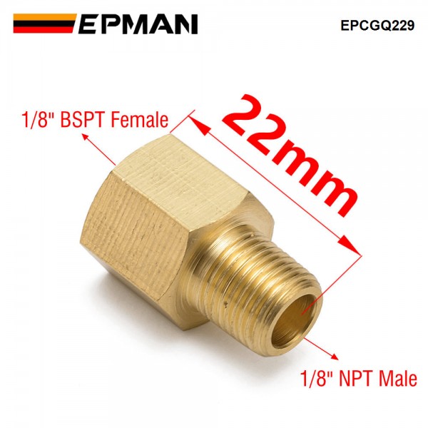 EPMAN 1/8" NPT Male to 1/8" BSPT Female Brass Pipe Fitting Connector Adapter For Pressure Gauge Air Gas Fuel Water EPCGQ229