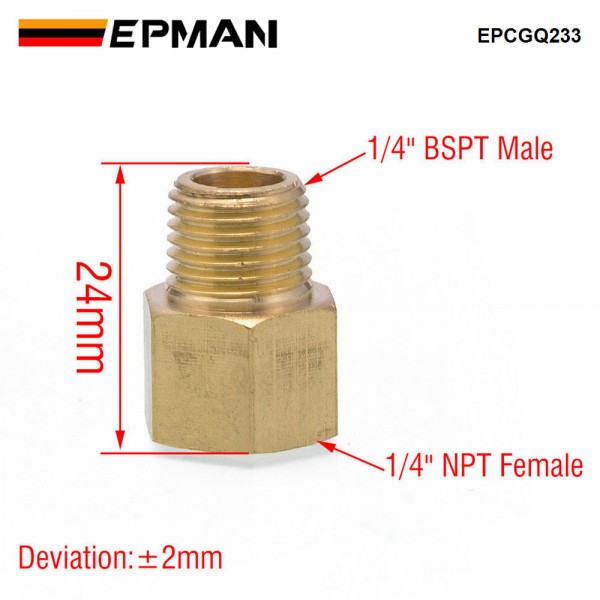 EPMAN 1/4" BSPT Male x 1/4" NPT Female Brass Pipe Fitting Adapter British to US Gauge Sensor Sender Adapter Reducer EPCGQ233