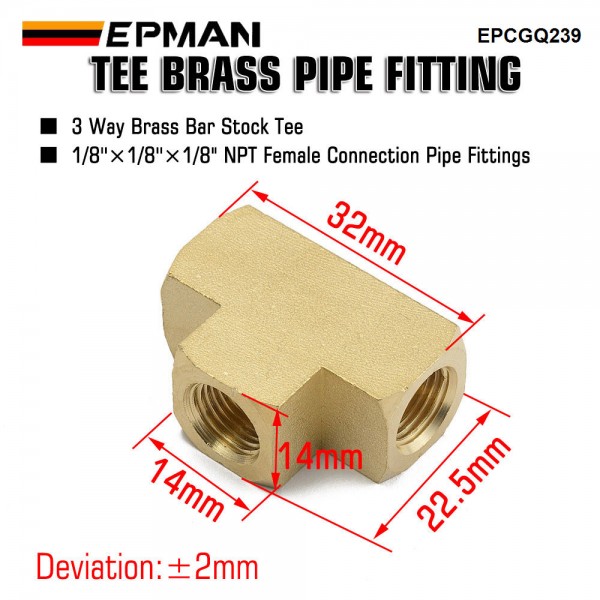 EPMAN Brass Tee Fitting 1/8" X 1/8" X 1/8" NPT Female Pipe Fittings For Vacuum Line, Fuel Pump, Oil Cooler EPCGQ239