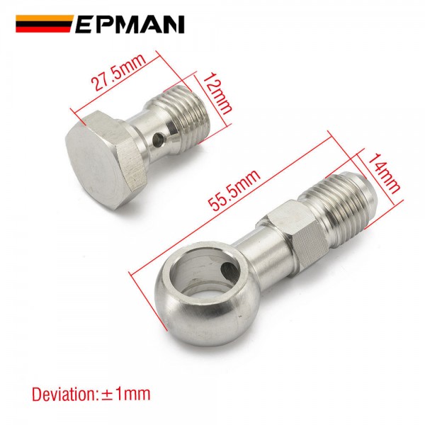 EPMAN Stainless Steel M12x1.5mm/M12x1.25mm To AN6-6 Banjo Bolts Brake Line Fittings Adapter Thread Single Banjo Bolt Universal 