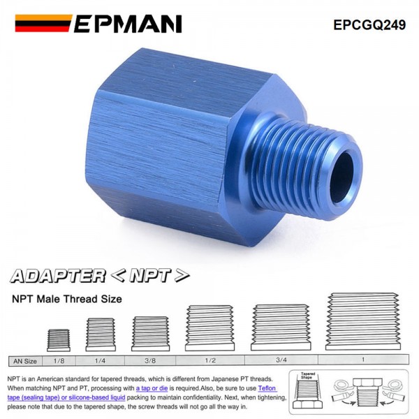 EPMAN Aluminium 1/8" NPT Male To M12x1.5 Female Hose End Port Conversion Fittings Alloy Adapter EPCGQ249 EPMAN Aluminium 1/8" NPT Male To M12x1.5 Female Hose End Port Conversion Fittings Alloy Adapter EPCGQ249
