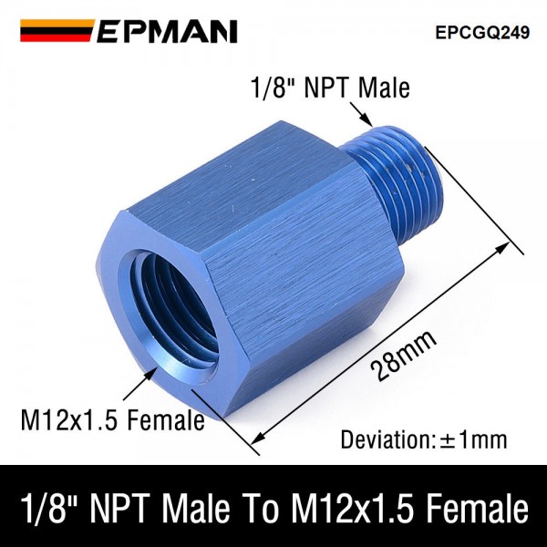 EPMAN Aluminium 1/8" NPT Male To M12x1.5 Female Hose End Port Conversion Fittings Alloy Adapter EPCGQ249 EPMAN Aluminium 1/8" NPT Male To M12x1.5 Female Hose End Port Conversion Fittings Alloy Adapter EPCGQ249