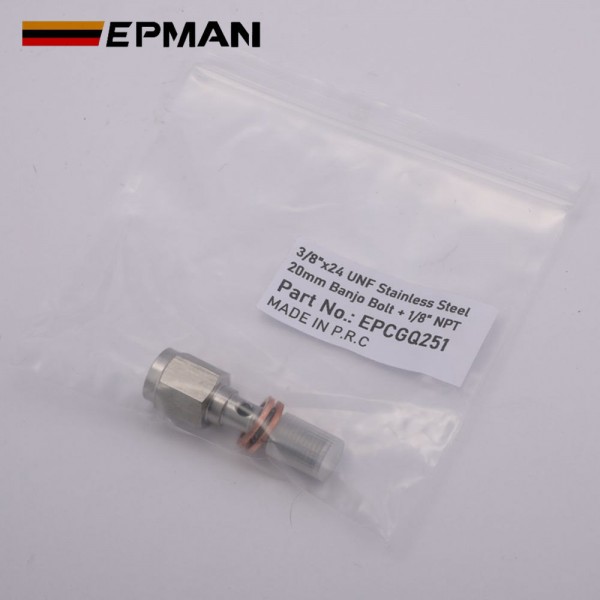 EPMAN 3/8"x24 UNF / M10 x 1.25 / M10 x 1.0 Stainless Steel 20mm Banjo Bolt + 1/8" NPT Brake Light Switch Port Hose Fitting Adaptor EPMAN 3/8"x24 UNF / M10 x 1.25 / M10 x 1.0 Stainless Steel 20mm Banjo Bolt + 1/8" NPT Brake Light Switch Port Hose Fitting Adaptor