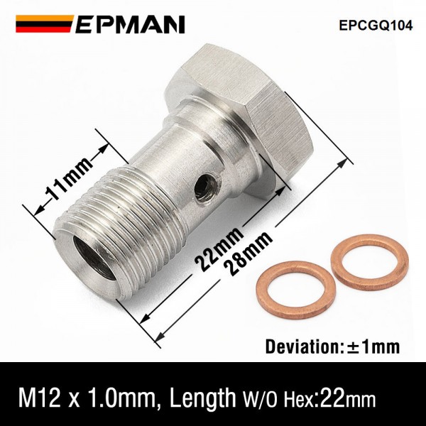 EPMAN Performance Banjo Bolt Single Stainless Steel 7/16" x 20 UNF, -4 AN JIC / -3 AN / M10 / M12 Turbo Brake Line Universal