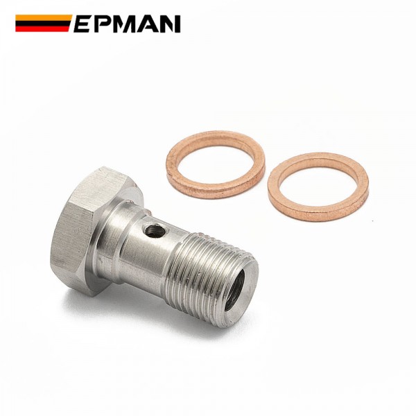 EPMAN Performance Banjo Bolt Single Stainless Steel 7/16" x 20 UNF, -4 AN JIC / -3 AN / M10 / M12 Turbo Brake Line Universal