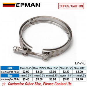 EPMAN 20PCS/CARTON Universal 2" 2.25" 2.5" 2.75" 3" 3.25" 3.5" 3.75" 4" 4.5" Inch Stainless Steel V-Band Turbo Downpipe Exhaust Clamp Vband EP-VKQ-20T