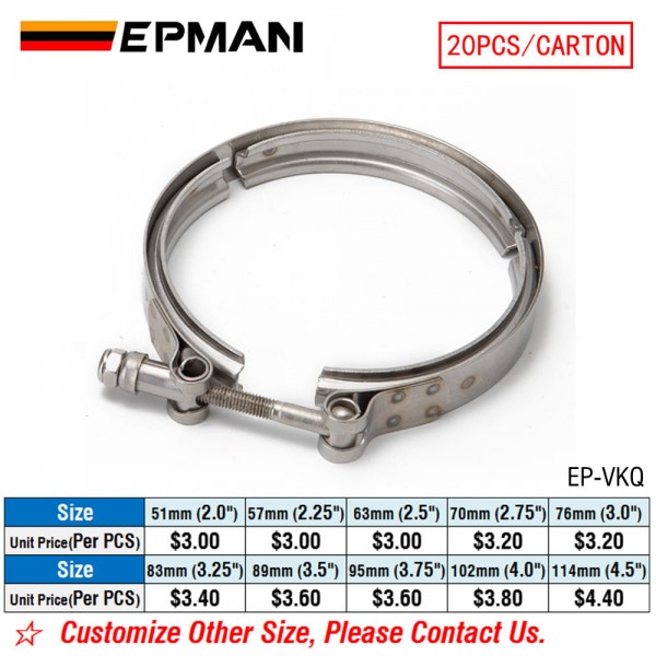 EPMAN 20PCS/CARTON Universal 2" 2.25" 2.5" 2.75" 3" 3.25" 3.5" 3.75" 4" 4.5" Inch Stainless Steel V-Band Turbo Downpipe Exhaust Clamp Vband EP-VKQ-20T
