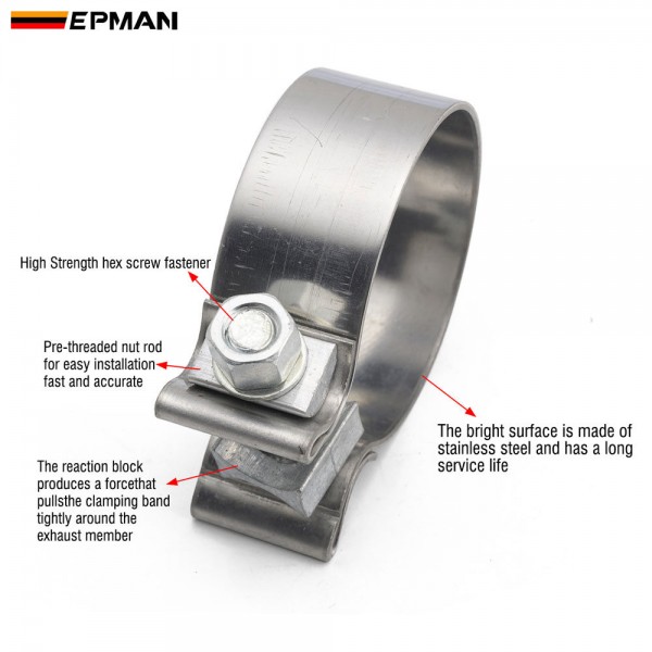 EPMAN Universal 2" 2.25" 2.5" 2.75" 3" 3.5" 4" 5" Inch High Strength Butt Joint Stainless Steel Exhaust Clamp Band Kit Auto Turbo Pipe Clips TKPPKG
