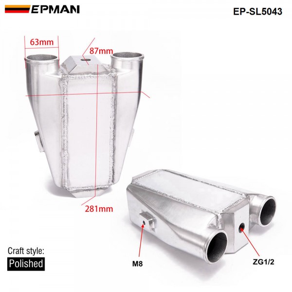 EPMAN -Universal Aluminum Water To Air Turbo Intercooler Front Mount 9.5" X 11" X 3.5" Inlet/Outlet: 2.5" EP-SL5043