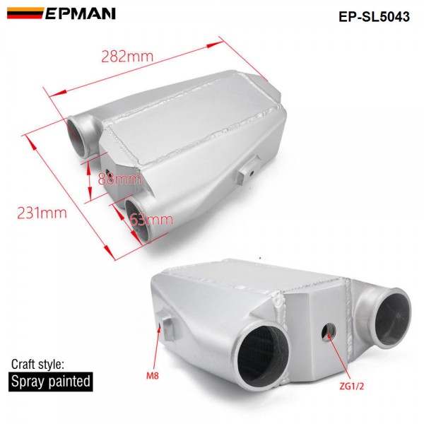 EPMAN -Universal Aluminum Water To Air Turbo Intercooler Front Mount 9.5" X 11" X 3.5" Inlet/Outlet: 2.5" EP-SL5043 EPMAN -Universal Aluminum Water To Air Turbo Intercooler Front Mount 9.5" X 11" X 3.5" Inlet/Outlet: 2.5" EP-SL5043
