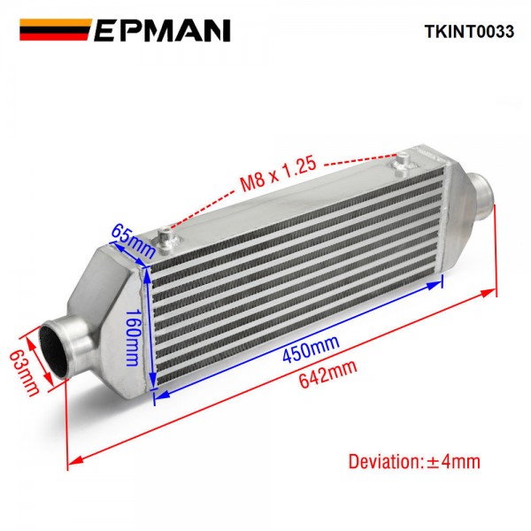 EPMAN Front Mount Intercooler Turbo Heat Cooler 2.5in Inlet 450*160*65mm Universal Radiator Engine Aluminum Intercooler Car Accessory TKINT0033