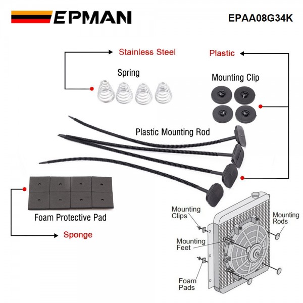 EPMAN Fan Mounting Kit,1Set Electric Radiator Fan Mounting Kit Compatible for Electric Cooling Fan and Transmission Cooler EPAA08G34K EPMAN Fan Mounting Kit,1Set Electric Radiator Fan Mounting Kit Compatible for Electric Cooling Fan and Transmission Cooler EPAA08G34K