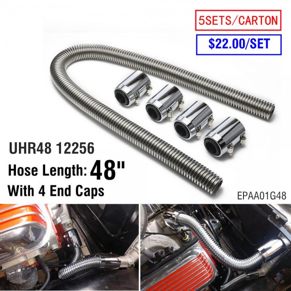 5SETS/CARTON Ultra Radiator Hose 48" With 4 End Caps Universal Stainless Steel Radiator Flexible Coolant Water Hose Kit UHR48 12256 EPAA01G48