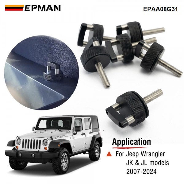 EPMAN Hard Top Quick Removal D-Ring Thumb Screws Billet Aluminum For Jeep Wrangler JK & JL 2007-2024 EPAA08G31 EPMAN Hard Top Quick Removal D-Ring Thumb Screws Billet Aluminum For Jeep Wrangler JK & JL 2007-2024 EPAA08G31