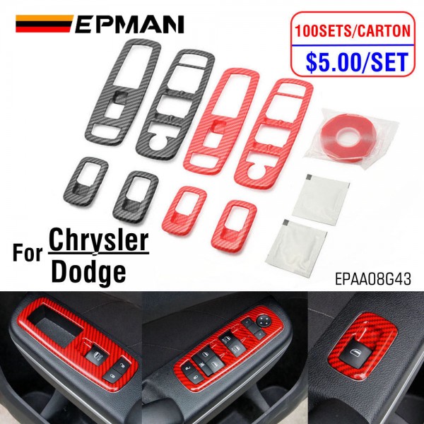 EPMAN 100SETS/CARTON Carbon Fiber Look Interior Window Lift Trim Switch Panel Cover Trim For Dodge Charger 2011+/ Chrysler 300 2015-2021 EPAA08G43-100T