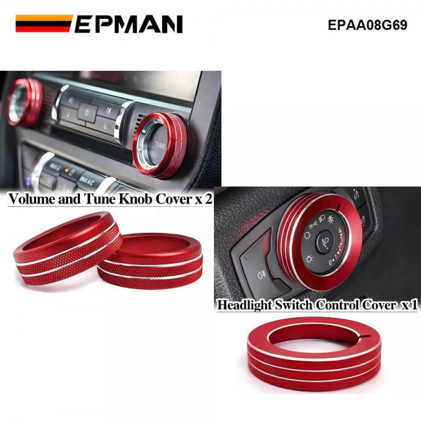 EPMAN 100SETS/CARTON 3PCS/SET Aluminum Headlight Volume Tune Control Button Cover Decoration Twist Switch Ring Trim For Ford Mustang 2015-2022 EPAA08G69-100T EPMAN 100SETS/CARTON 3PCS/SET Aluminum Headlight Volume Tune Control Button Cover Decoration Twist Switch Ring Trim For Ford Mustang 2015-2022 EPAA08G69-100T