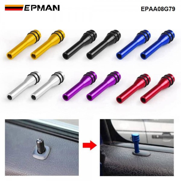 EPMAN Universal Car Door Lock Knob Aluminum Alloy 7mm Shaft Set of 4 Replacement Handle for Sedan SUV Truck Van Interior Door Lock Mechanism EPAA08G79